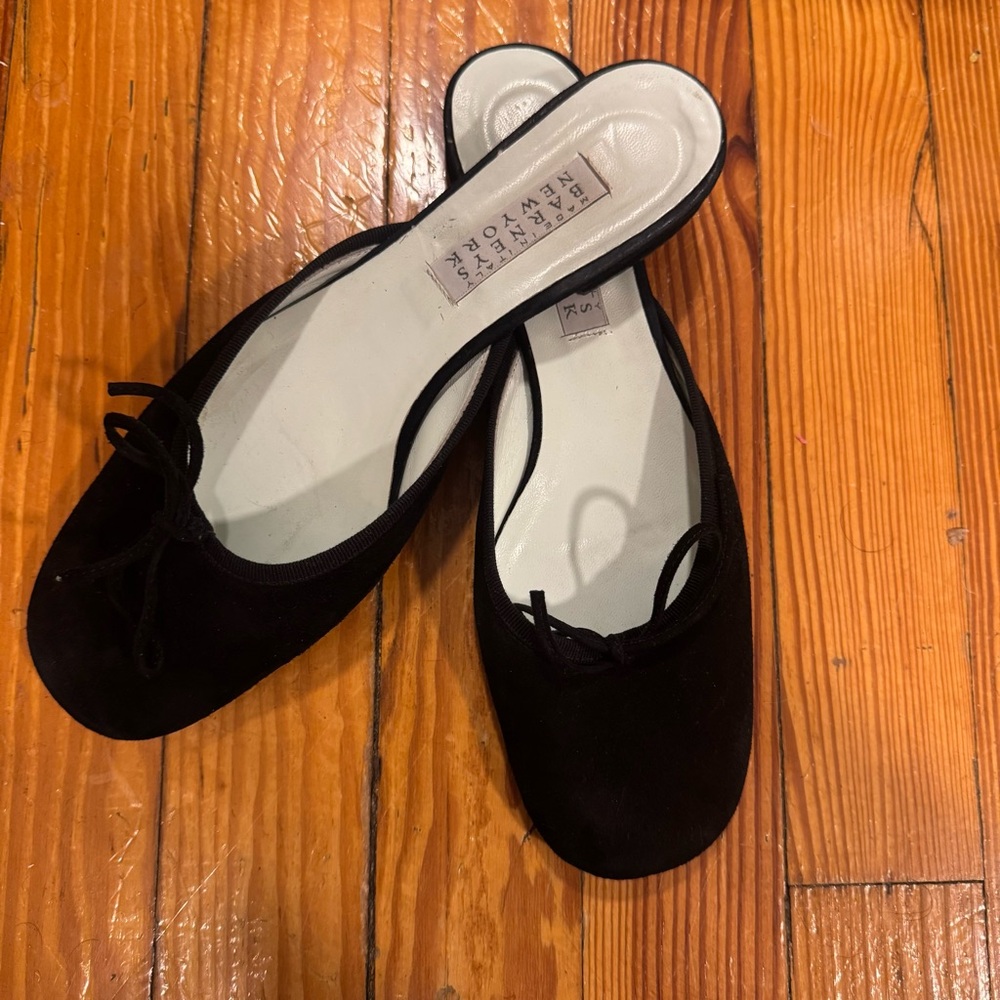 Vintage Barneys New York suede Black Ballet mule slides sz 39 made in Italy